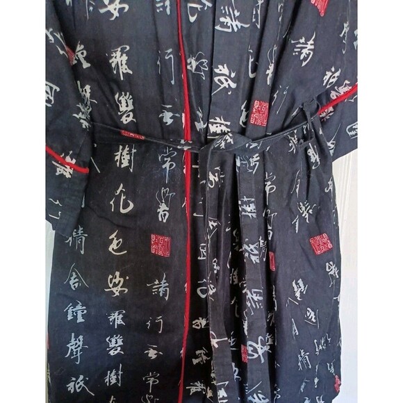 Unisex Japanese Yukata Kimono Robe Wrap Jacket Black Red One Size Vintage 1987 - Picture 8 of 8